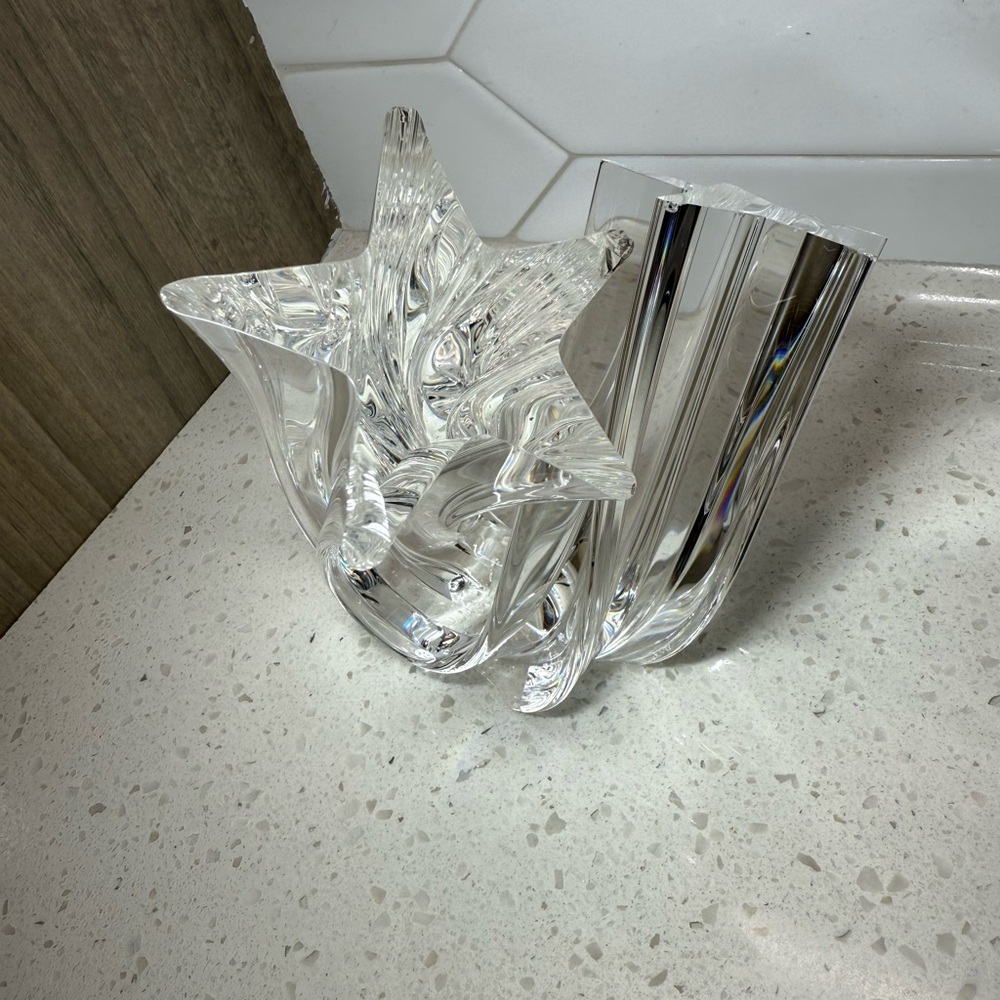 Steuben Crystal Double Star Stream Twist Sculpture 5.25” Art Glass RARE AS IS